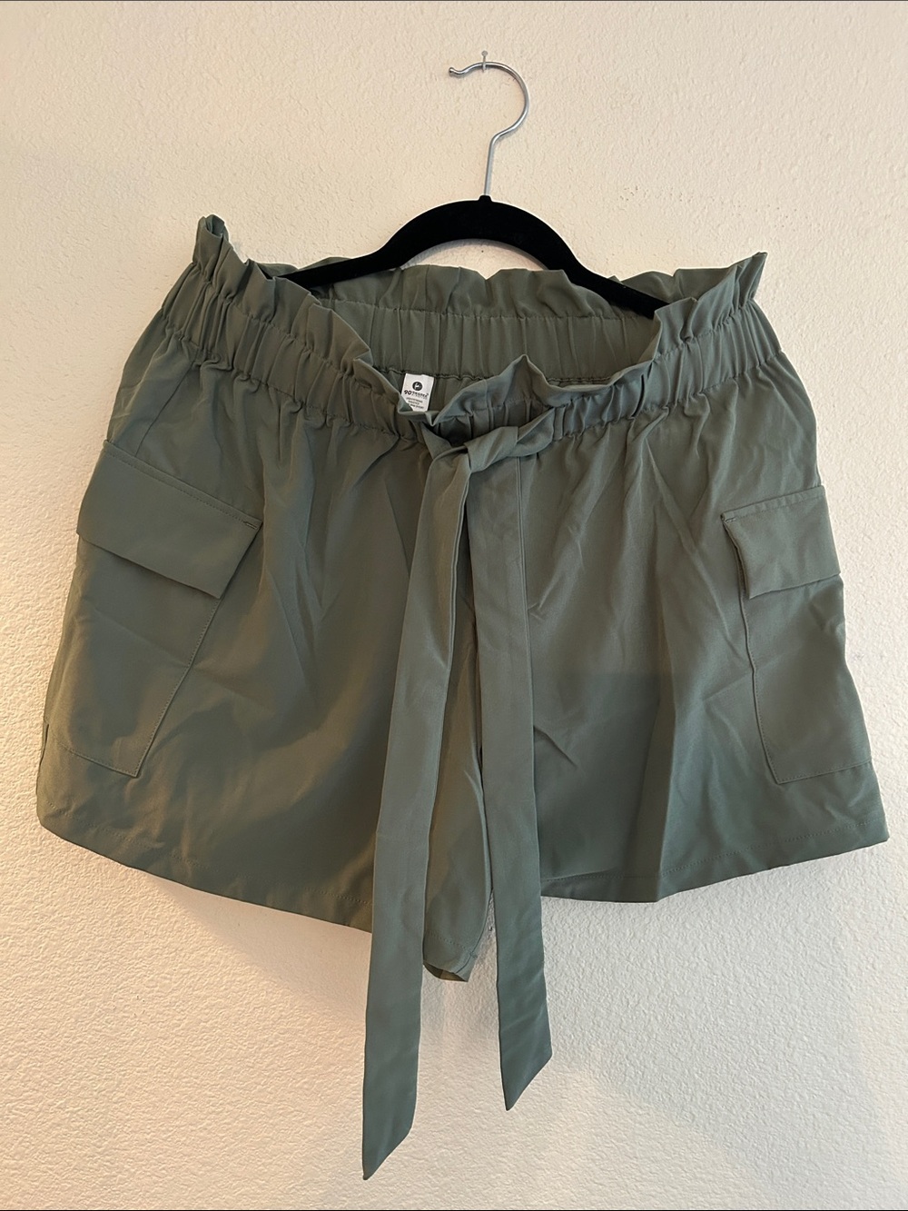 90 Degree By Reflex Olive Paperbag Cargo Shorts with Tie